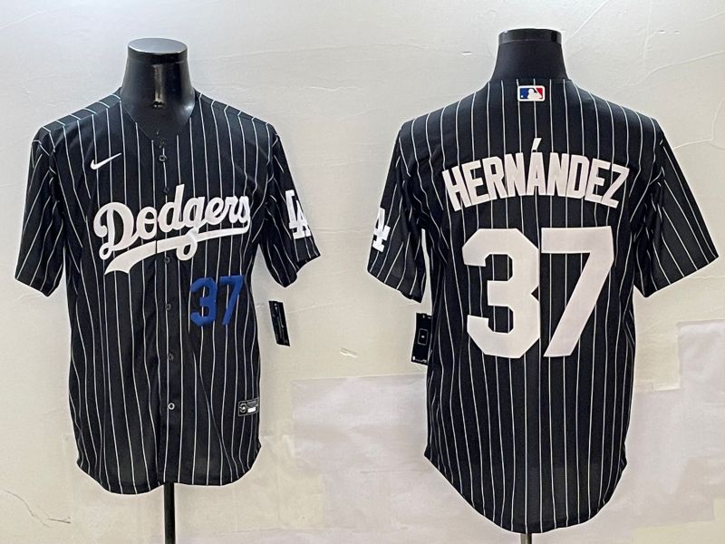 Men Los Angeles Dodgers #37 Hernandez Black Stripe Jointly Name 2025 Nike MLB Jersey style 8